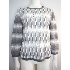 WOMEN'S GRAY PULLOVER SWEATER  3/4 SLEEVE - ALFRED DUNNER - SIZE M